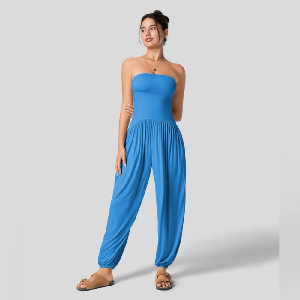 Halara Sunny Blue Tube Backless Plicated Side Pocket Casual Jumpsuit | NEW/NWT💙
